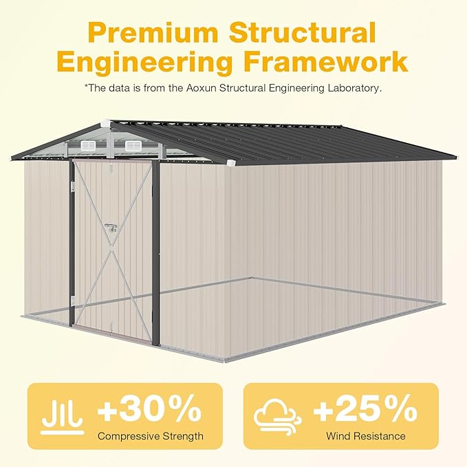 10x12 FT Outdoor Storage Shed Heavy-Duty Galvanized Steel Metal Garden Shed