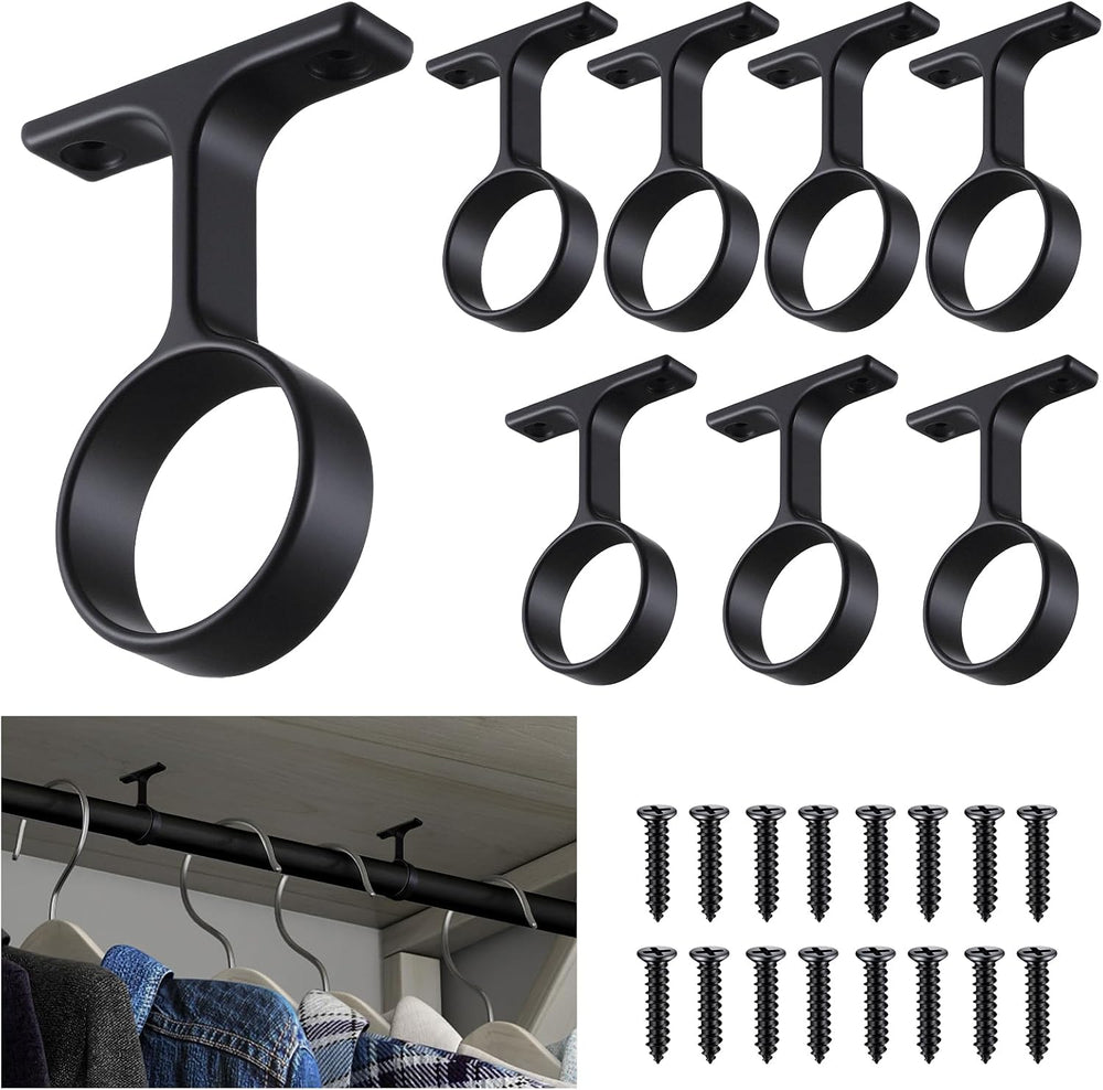 LEIFIDE 8 Pcs 1 5/16 Inch Round Closet Rod Support Bracket,Black