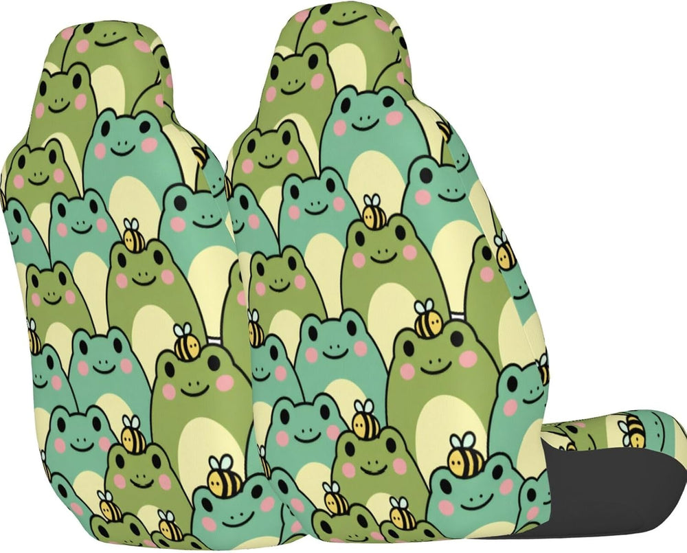 Delerain Car Seat Covers Set 2Pcs, Cute Chubby Frog Universal Front Car Seats...