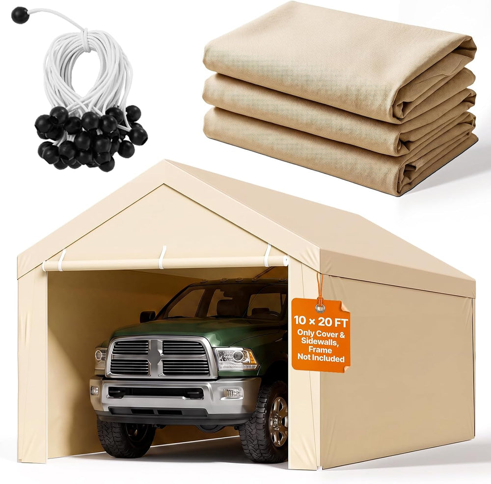 VEVOR Carport Replacement Canopy Cover, 10 x 20 ft Potable Garage Tent Top Ta...