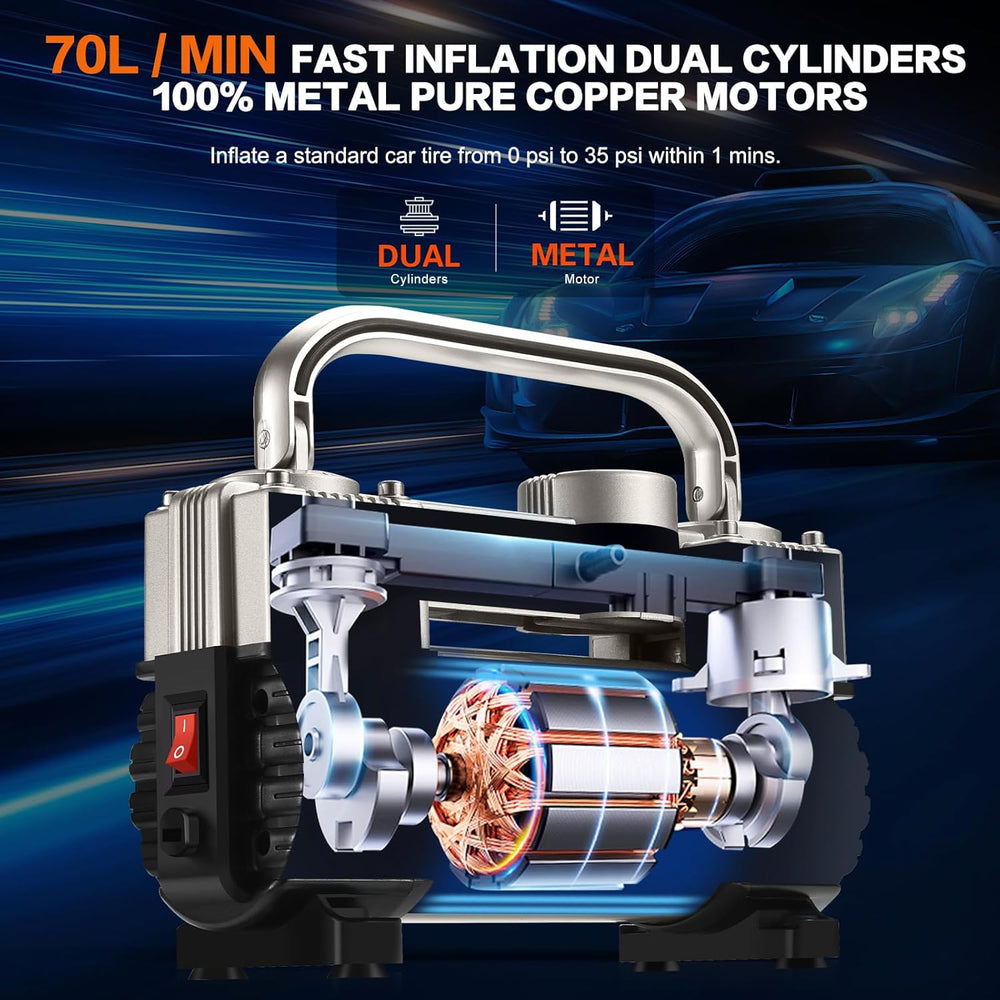 GSPSCN 12V Heavy Duty Tire Inflator Metal Portable Air Compressor Pump