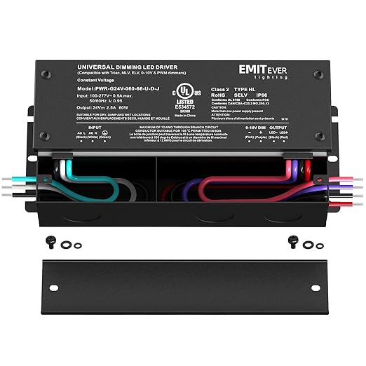 EMITEVER 60W Dimmable LED Driver, 24V Triac Dimmable Power Supply, AC to DC