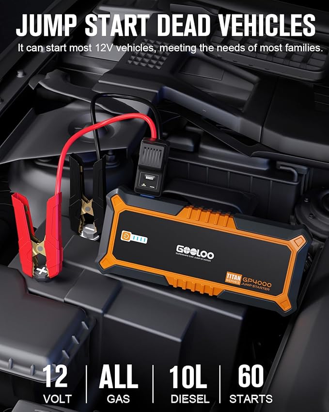 GOOLOO 4000A Peak Car Jump Starter 12V Auto Battery Booster SuperSafe Lithium