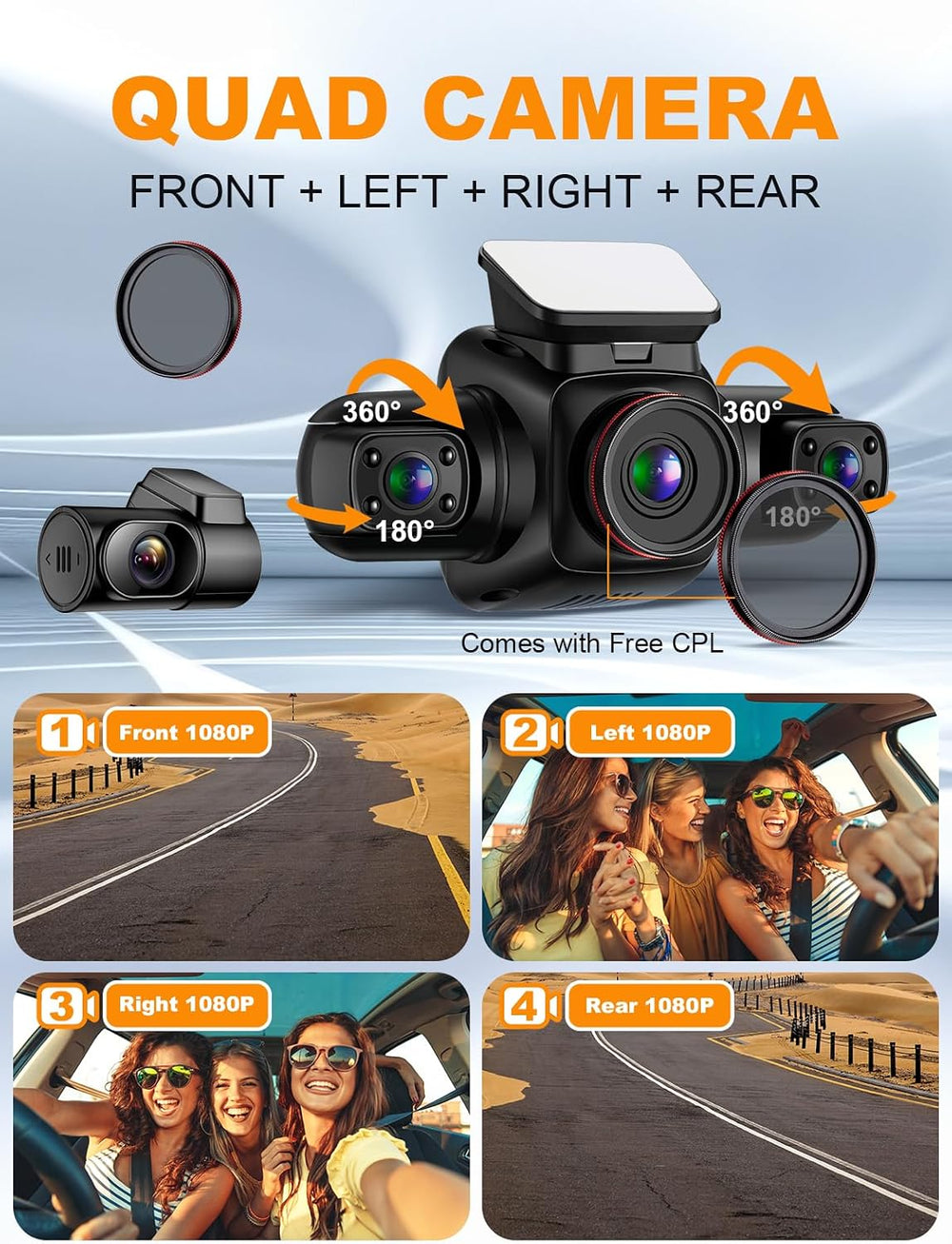PRUVEEO 360 Degree View 4 Channel Dash Cam Front and Rear Inside Left Right, ...