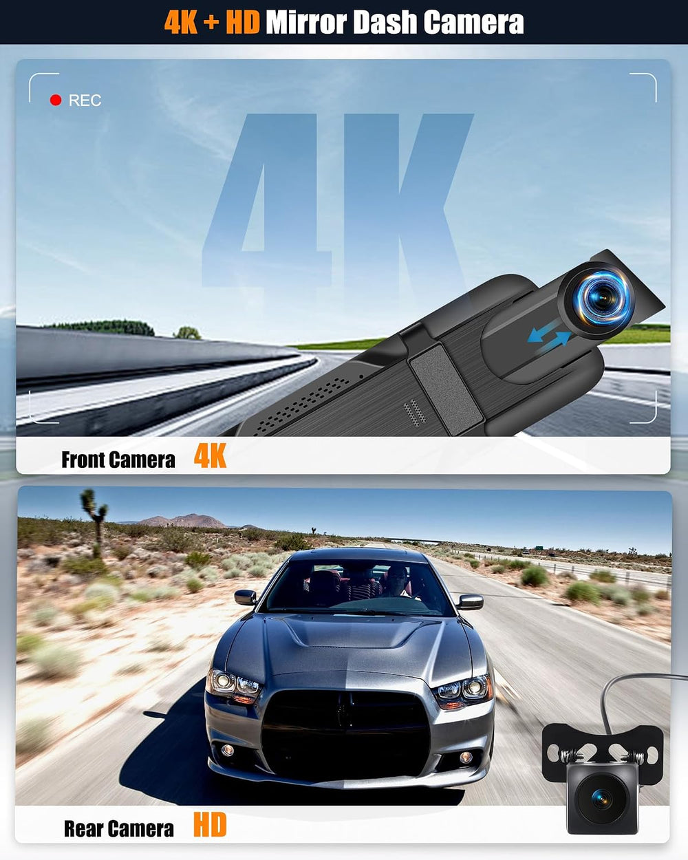 CAMECHO 9.66" 4K Mirror Dash Cam with ADAS, BSD and LCA, Rear View Mirro...