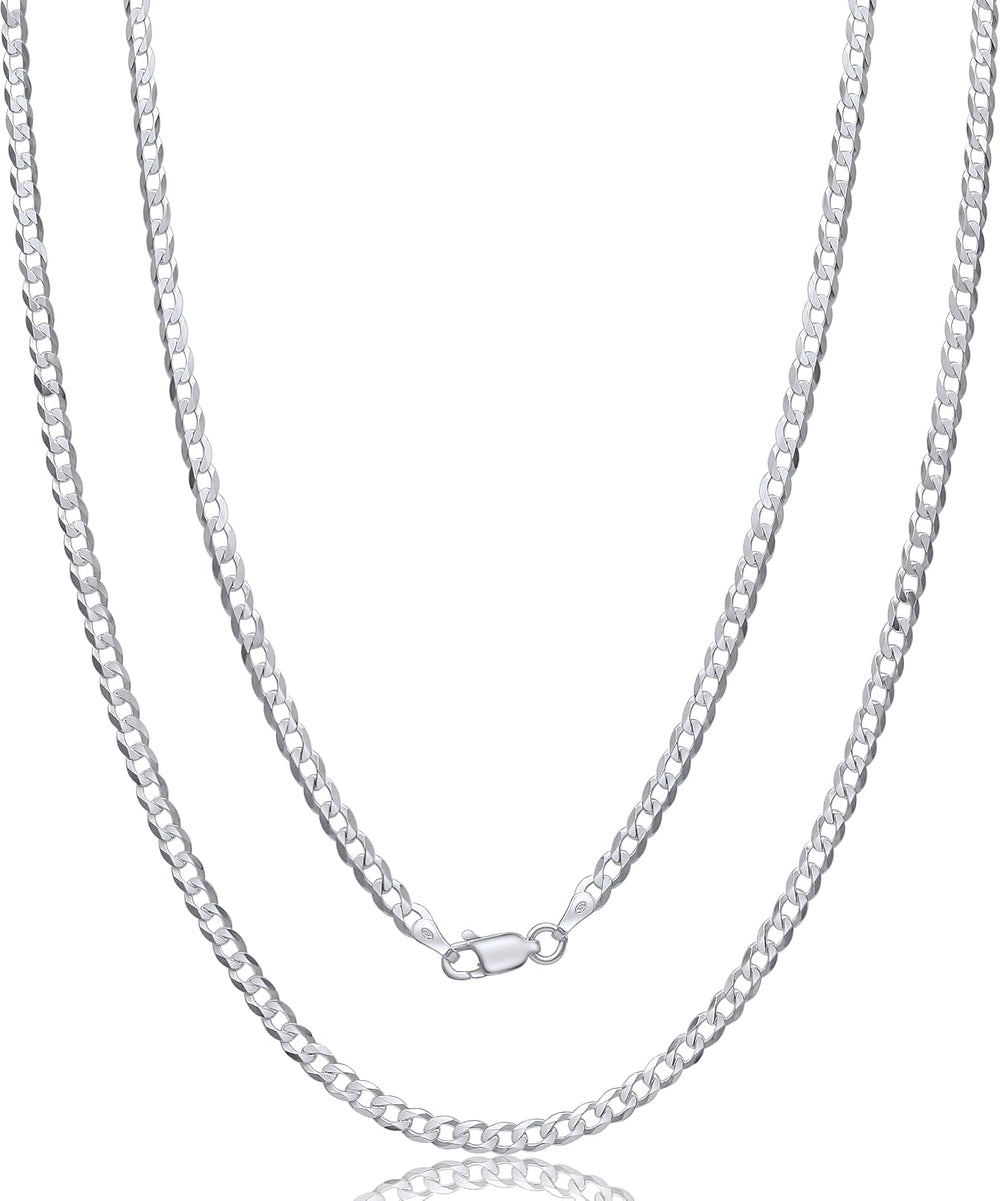 Aka Gioielli - Italian 925 Sterling Silver 3.5mm Curb Cuban Link Chain - Soli...