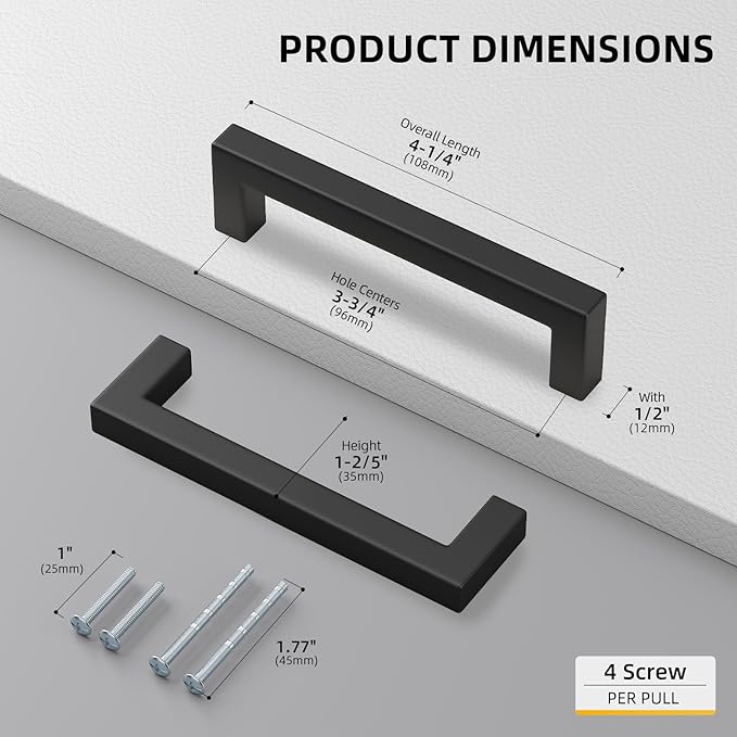 goldenwarm 30 Pack Black Drawer Pulls 3 3/4 Inch Kitchen Cabinet Handles