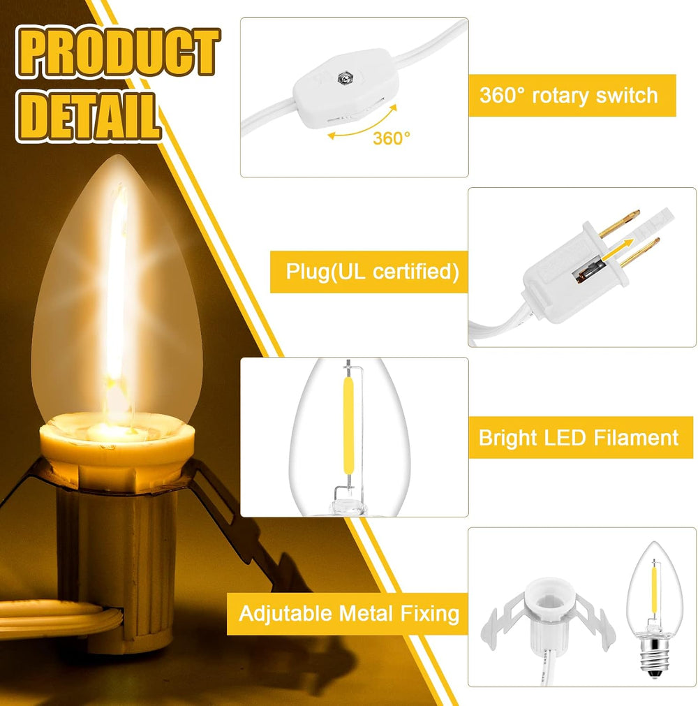 2Pack Accessory Cord with 12 LED Light Bulbs Christmas Village String Light 1...