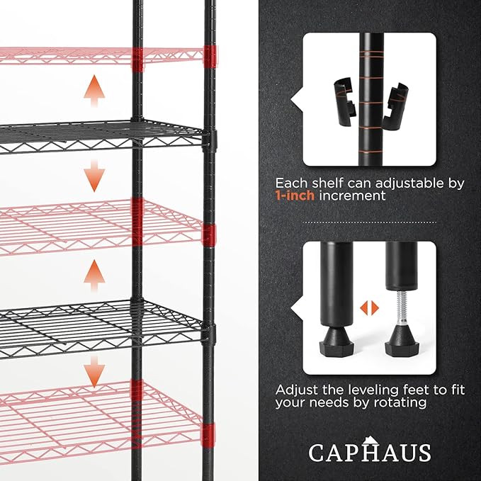 CAPHAUS 3/4/5-Tier Adjustable Height Wire Shelving Unit, Wire Rack Shelving