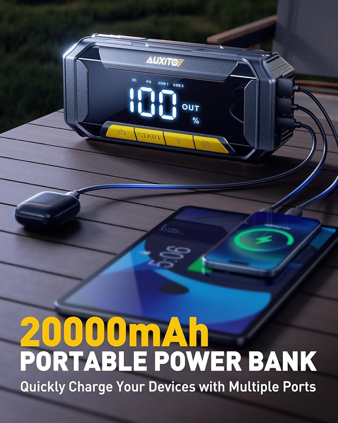 AUXITO 8000A Car Battery Jump Starter Boost Force Start Function Jump Box 60W