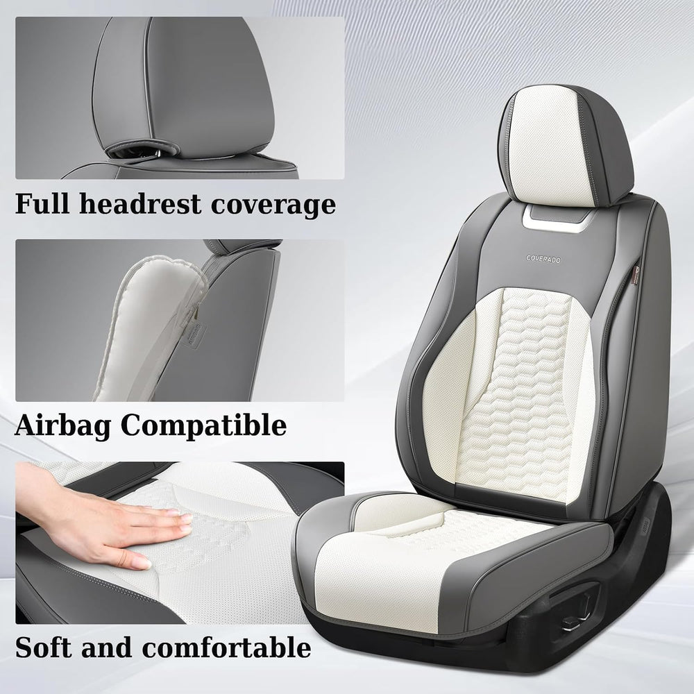 Coverado Seat Covers for Cars, Luxury Leather Seat Covers Full Set, Waterproo...