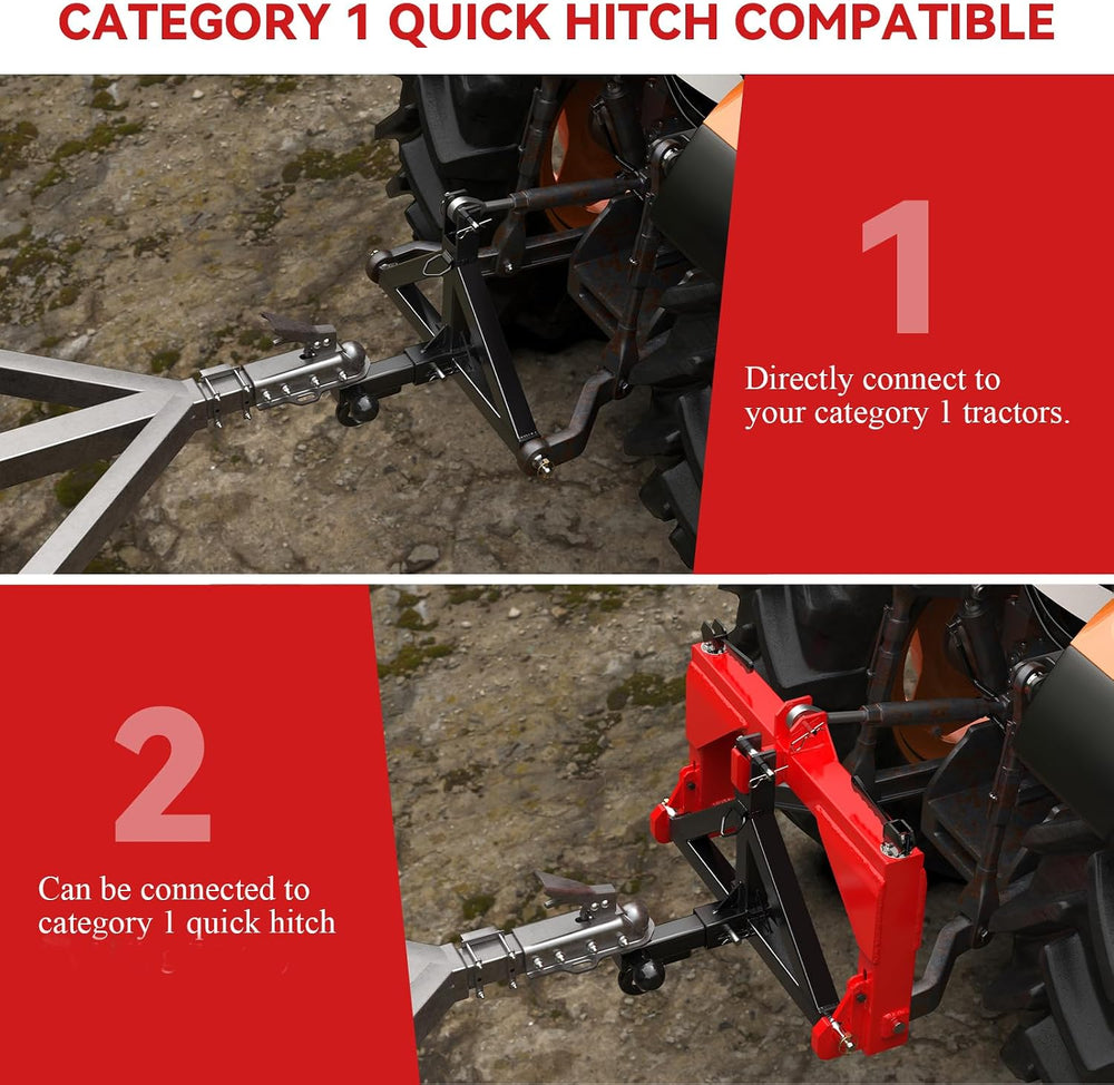 3 Point Trailer Hitch 2โ Receiver for Category 1 Tractor Quick Hitch, Black