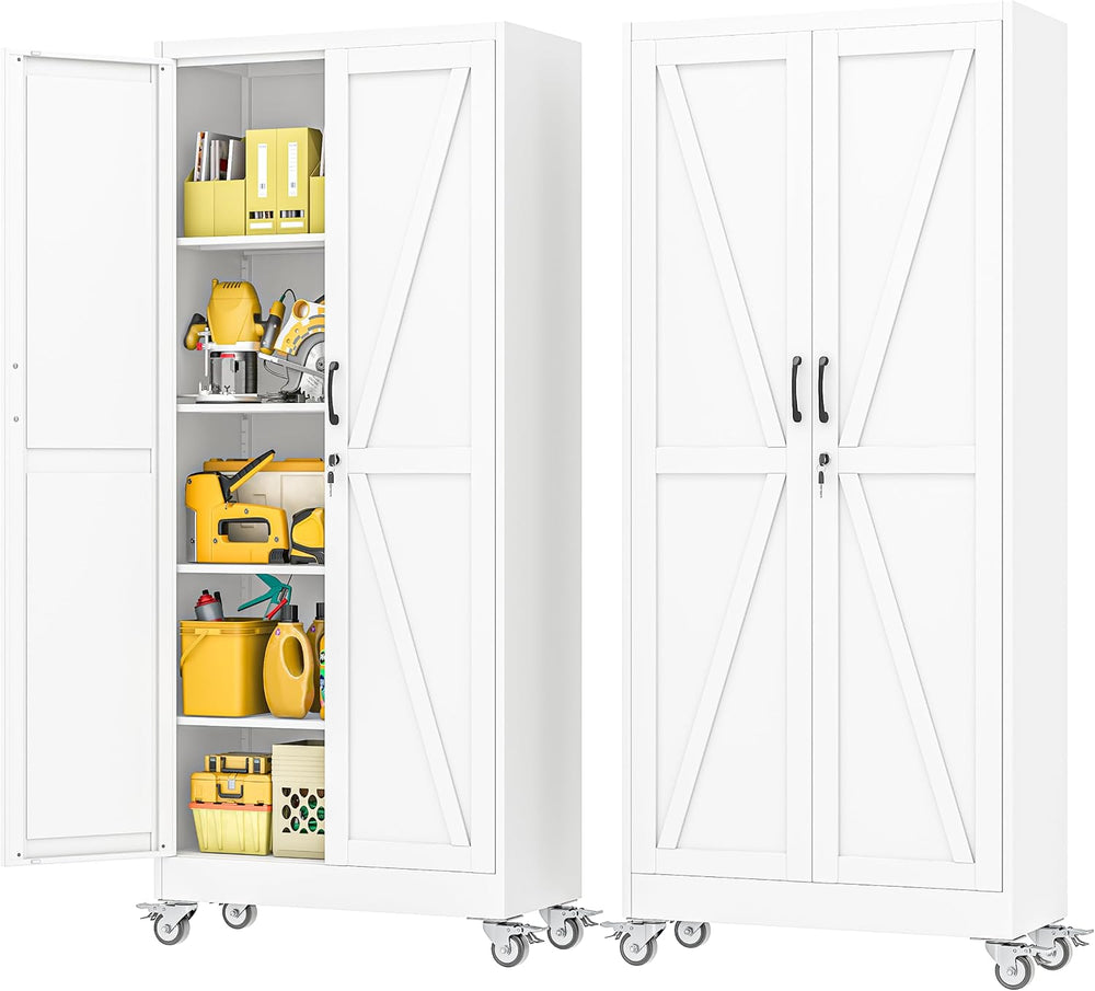 PAOFIN 71" Metal Garage Storage Cabinets with Wheels