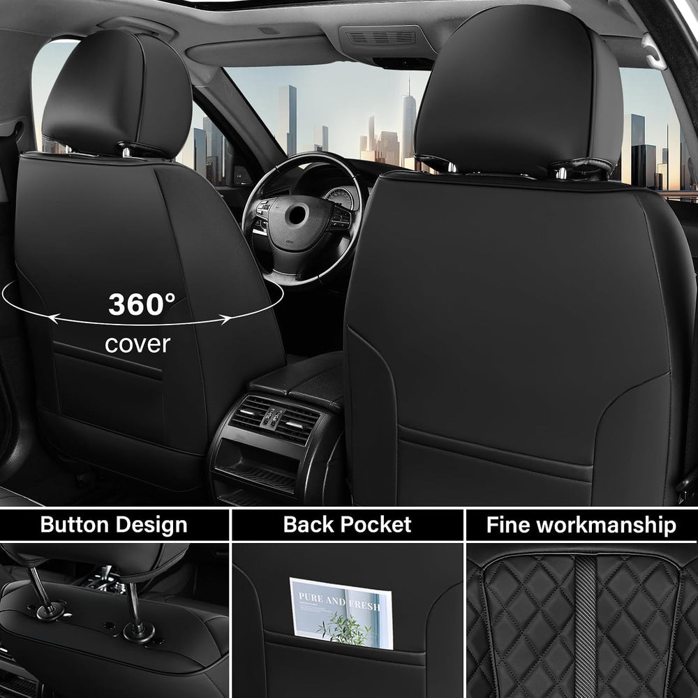 Coverado Car Seat Cover, Luxury Diamond-Pattern Leather Seat Covers Full Set,...