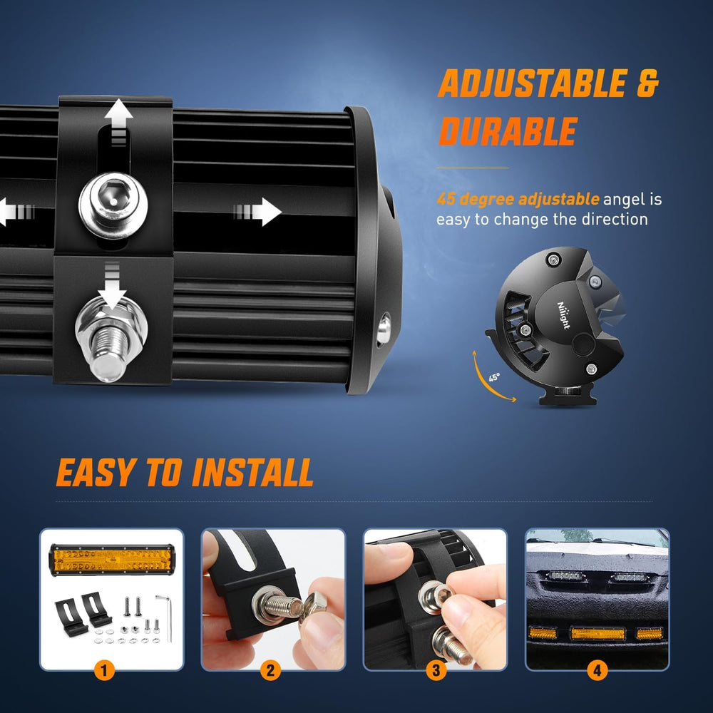Nilight Led Light Bar 12 Inch Amber 300W Spot Flood Combo Waterproof Triple R...