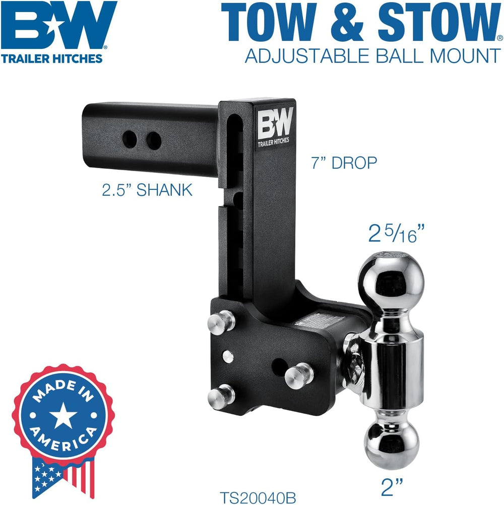 B&W Trailer Hitches Tow & Stow Adjustable Trailer Hitch Ball Mount - ...