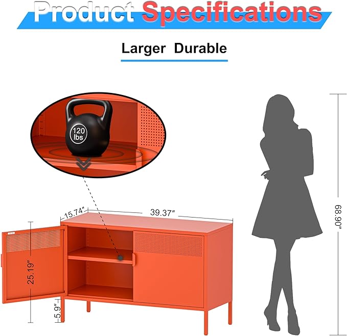 2 Door Accent Cabinet, 2-Tier Shelf, Music Studio