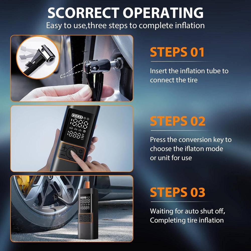 Cordless Tire Inflator, Portable Air Compressor 180 PSI