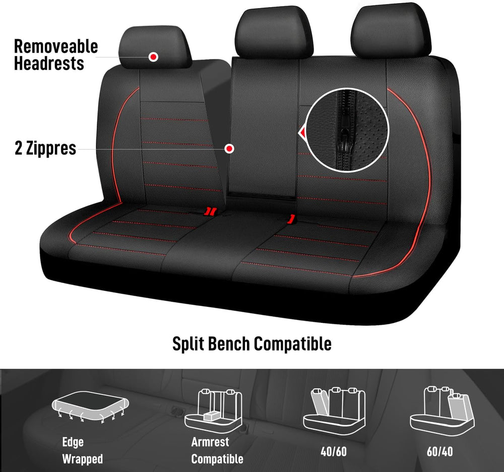 CAR PASS Leather Back Seat Cover,Piping Waterproof Bench Seat Cover, Rear Sea...