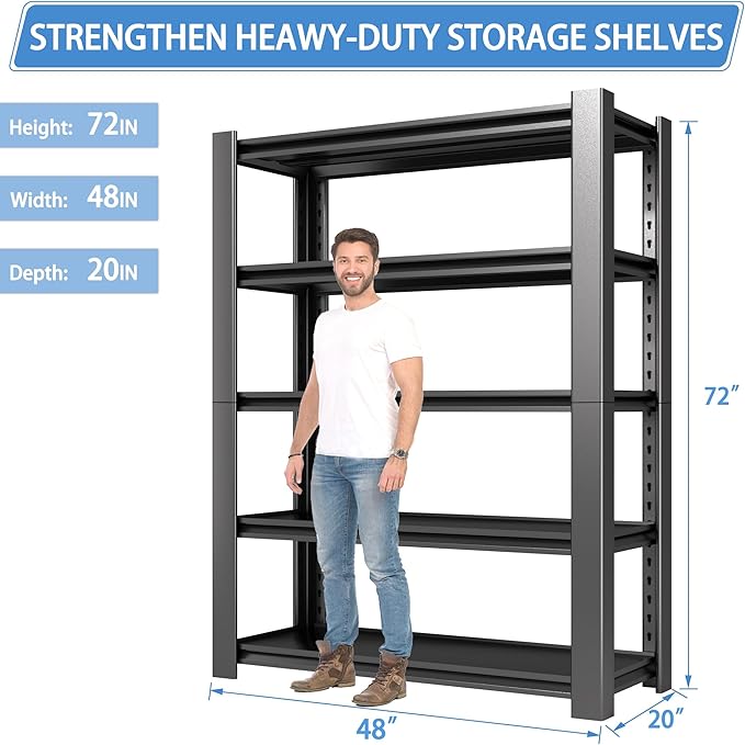 5-Tier Heavy Duty Garage Shelving Unit, 3000 LBS Capacity Metal Storage Rack ...