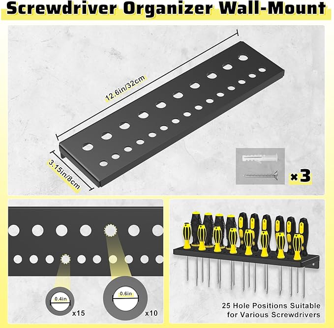 Wall Mount Screwdriver Organizer, Pliers Holder, Hammer Rack, Metal Storage (...