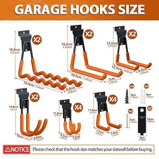 3-H Slatwall Accessories 18 Pack, Slatwall Hooks & Hangers Multi Sizes