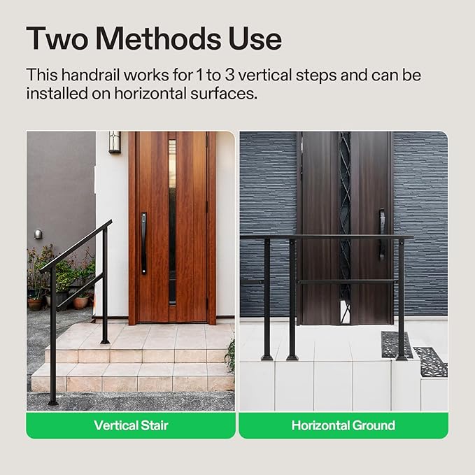 VIVOSUN Outdoor Handrail, 3 Step Stair Handrail, Wrought Mattle Iron Handrail