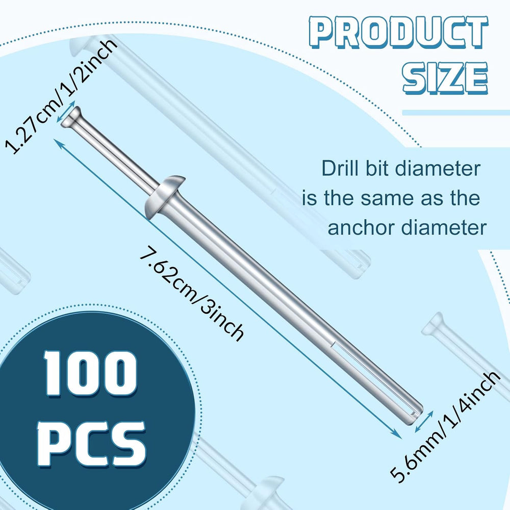 Dunzy 100 Pcs 1/4" x 3" Drive Nail Anchors, Zinc Plated Concrete Nails