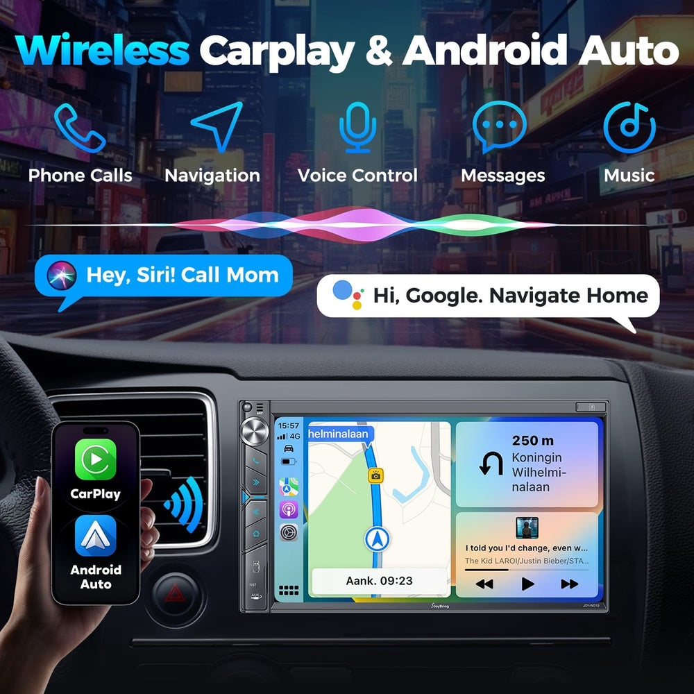 Upgrade Wireless Double Din Car Stereo with Apple Carplay, Android Auto, Dash...