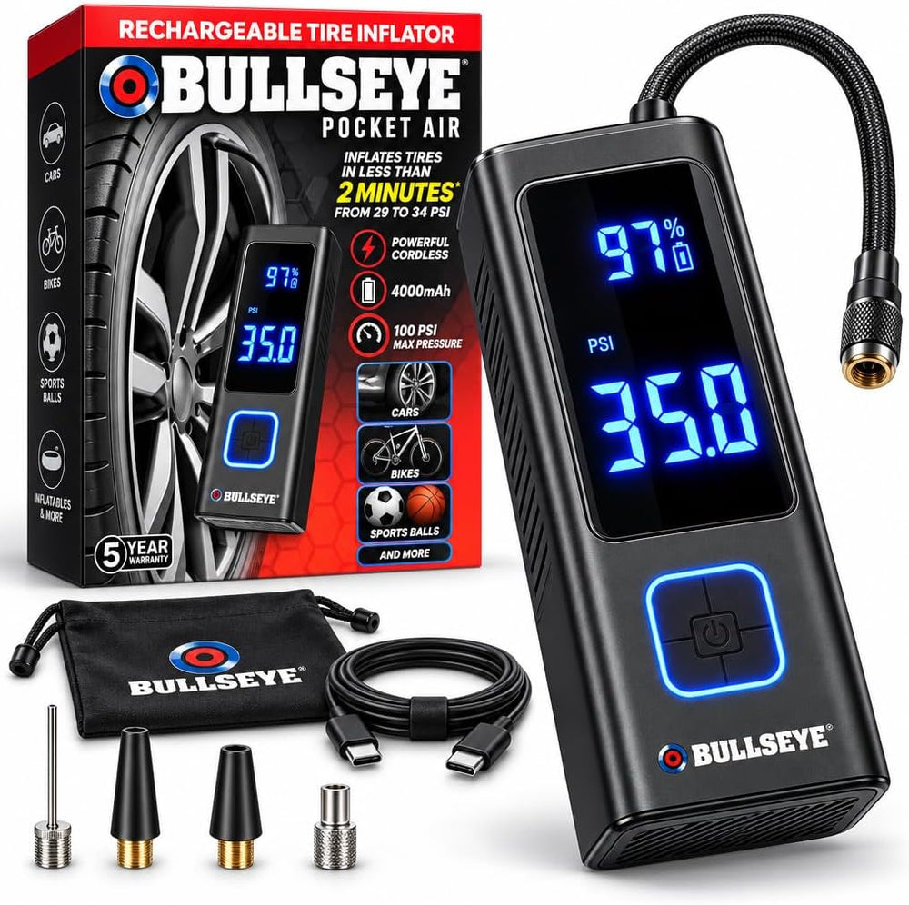 POCKET AIR by BULLSEYE Tire Inflator Portable Air Compressor, 4000MAH