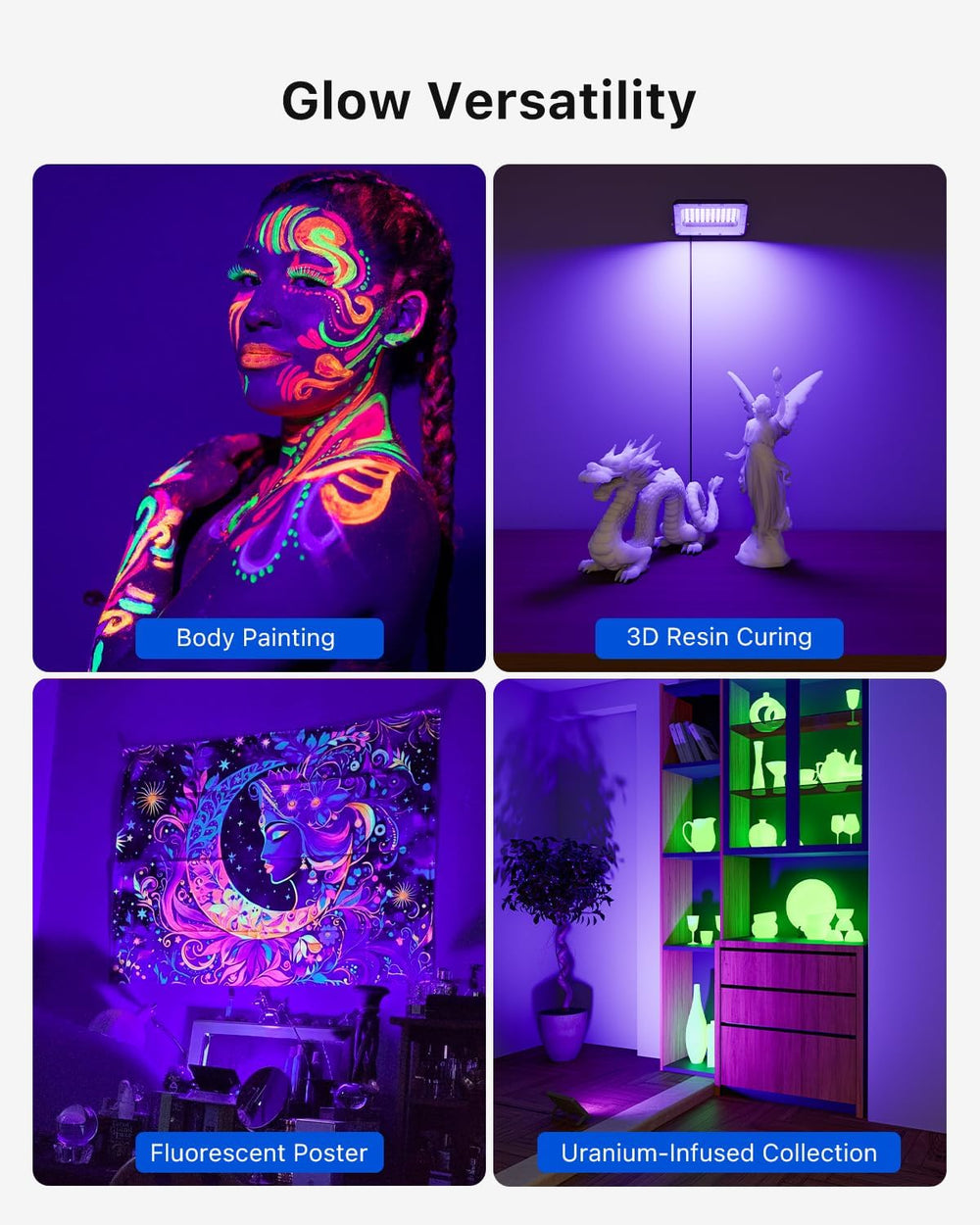 4 Pack 30W Blacklight Flood Lights for Halloween Yard Decoration