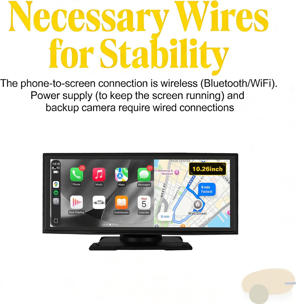 10.26'' Wireless CarPlay Screen for Car with 4K Dash Cam & 1080P ...