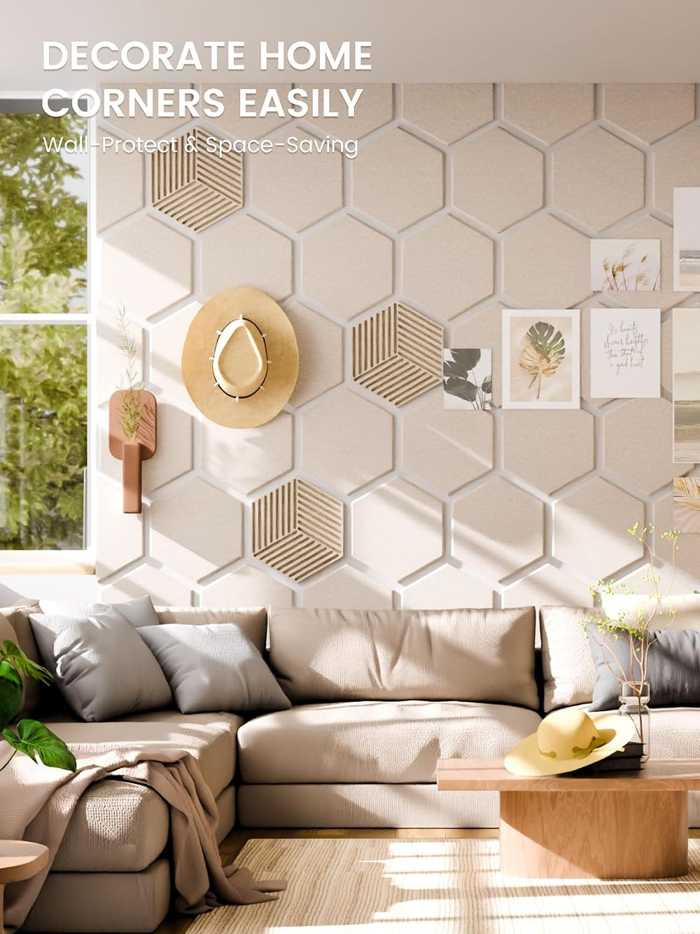Fluxynara 10-Pack Hexagon Felt Bulletin Board Tiles, Oatmeal