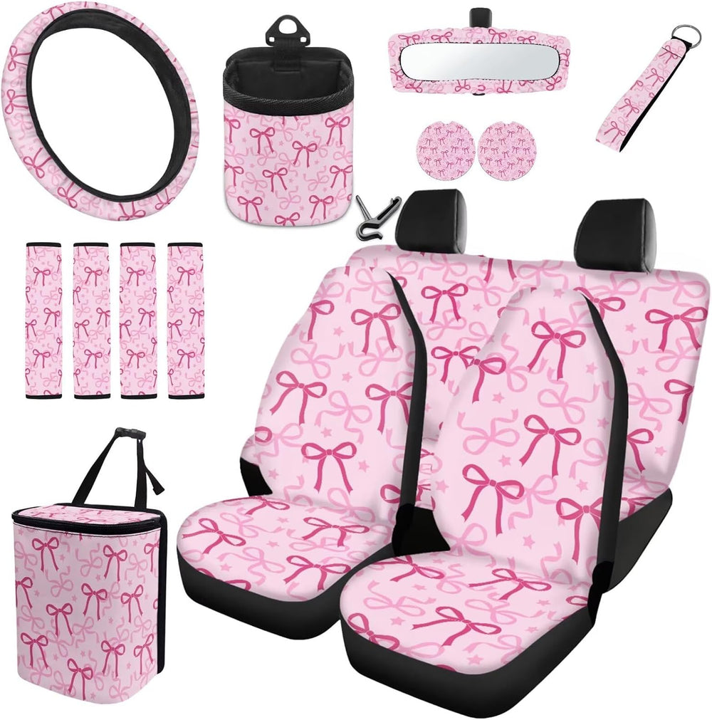 Cute Car Seat Cover Seat Protector 15 PCS, with Steering Wheel Cover Seat Bel...