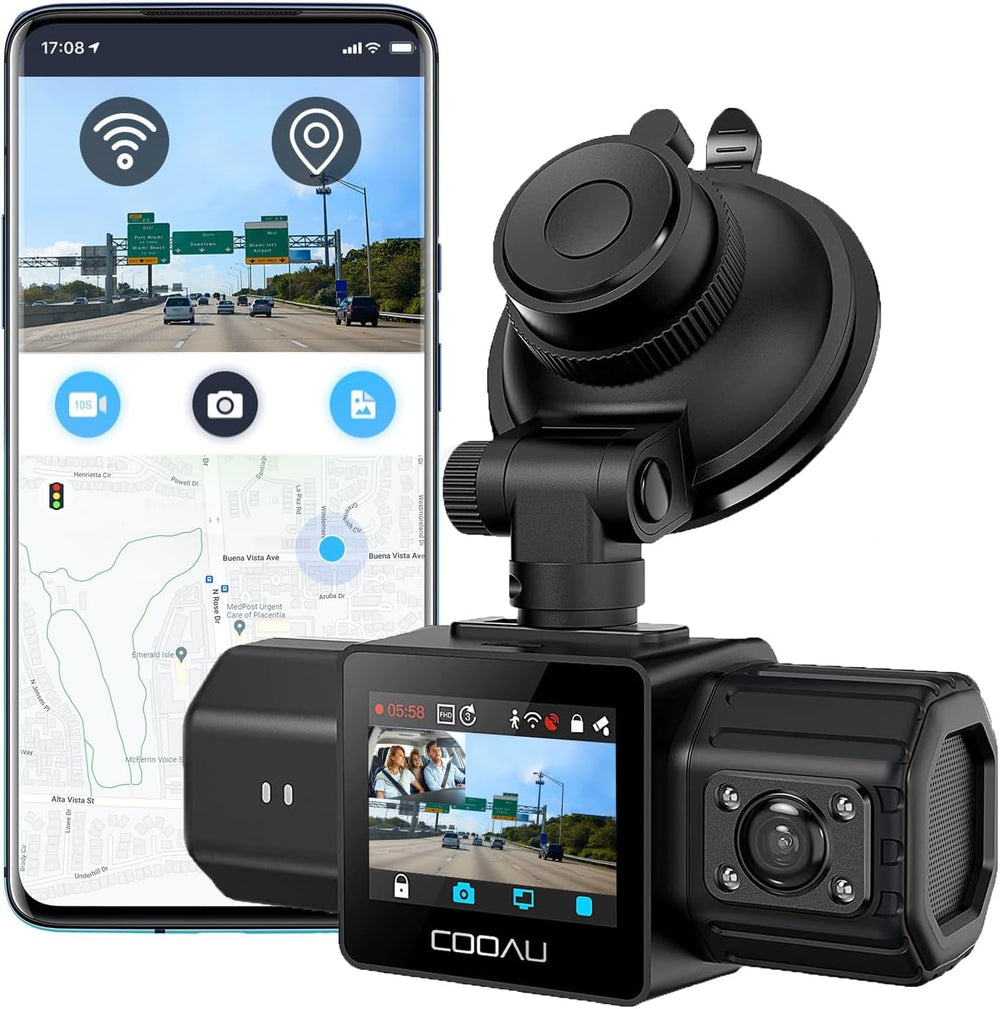 COOAU Dual Dash Cam 2.5K+1080P, Dash Cam Front and Inside, Built-in GPS and W...