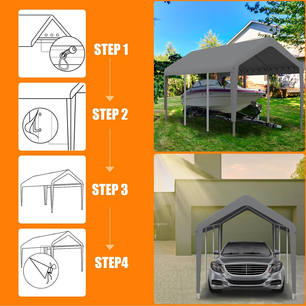 10x20 Carport Canopy Replacement Cover, Outdoor Car Shelter Trap Only, Gray