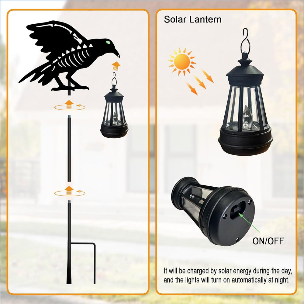 Halloween Decorations Outdoor,2 Pack Metal Crow Solar Lights Garden Stakes