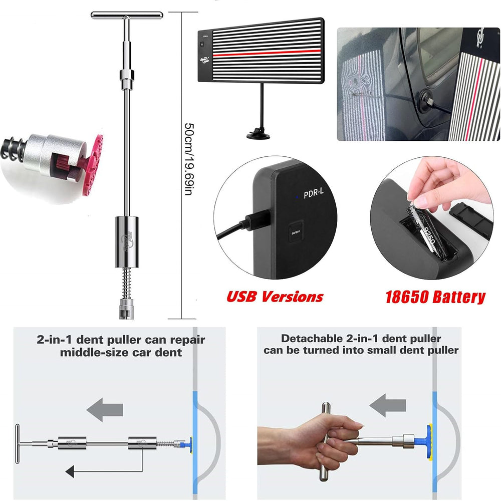 Super PDR Paintless Dent Repair Kit 148PCS Dent Puller Kit with LED Light Boa...