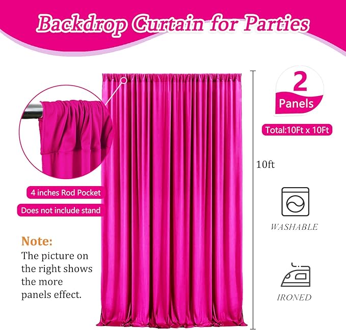 10 x 10 Feet Rose Red Backdrop Curtain for Partie, Background Curtains for Ph...