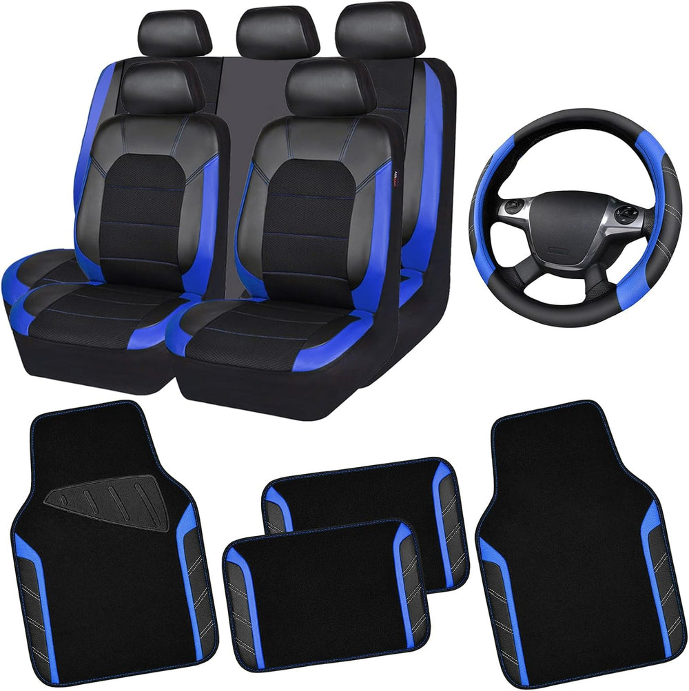 CAR PASS Air Mesh Leather Car Seat Covers Full Set, Waterproof Car Floor Mats...