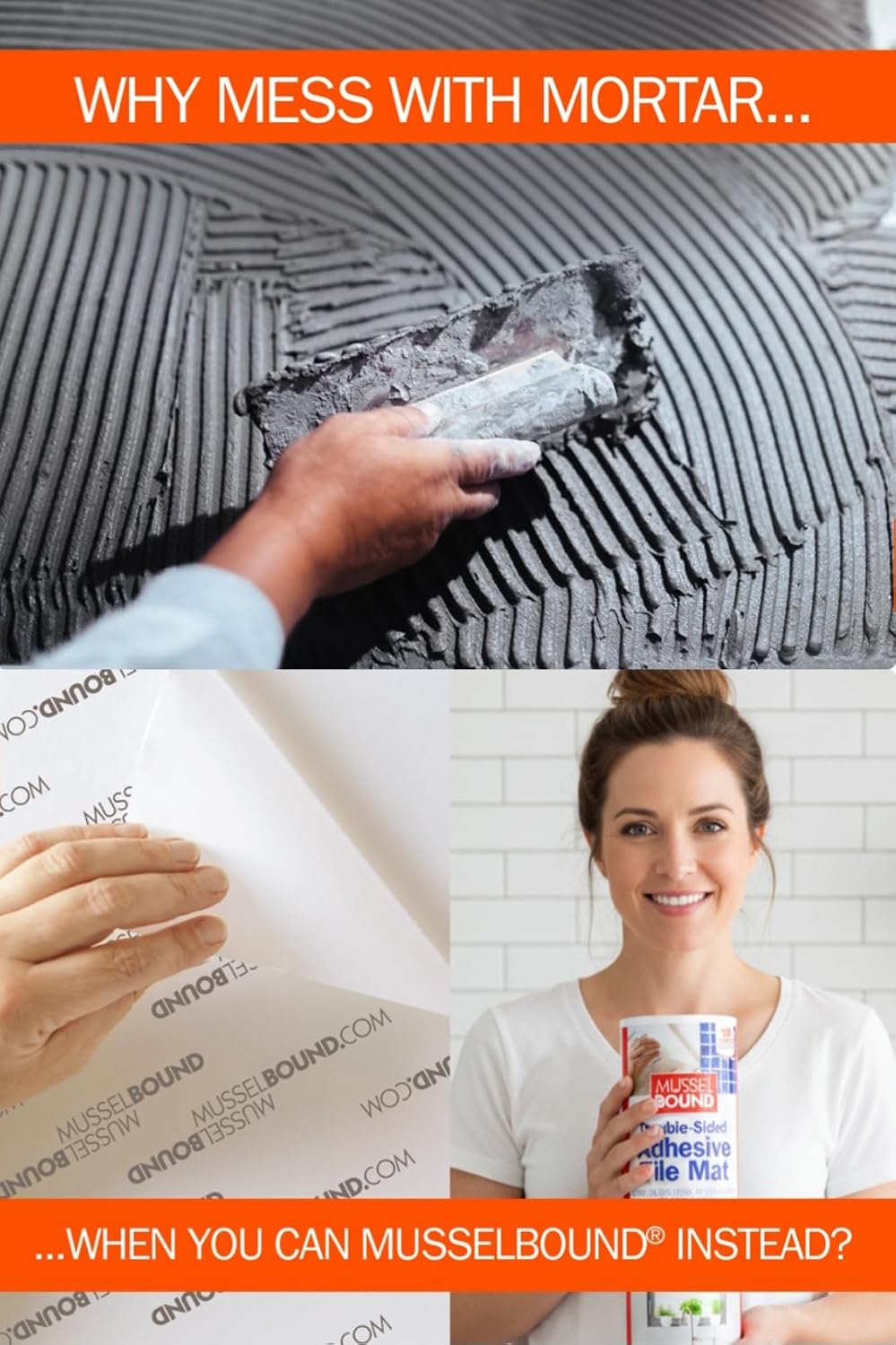 MusselBoundยฎ Adhesive Tile Mat with Spacers - a Strong Double-Sided Adhesive ...