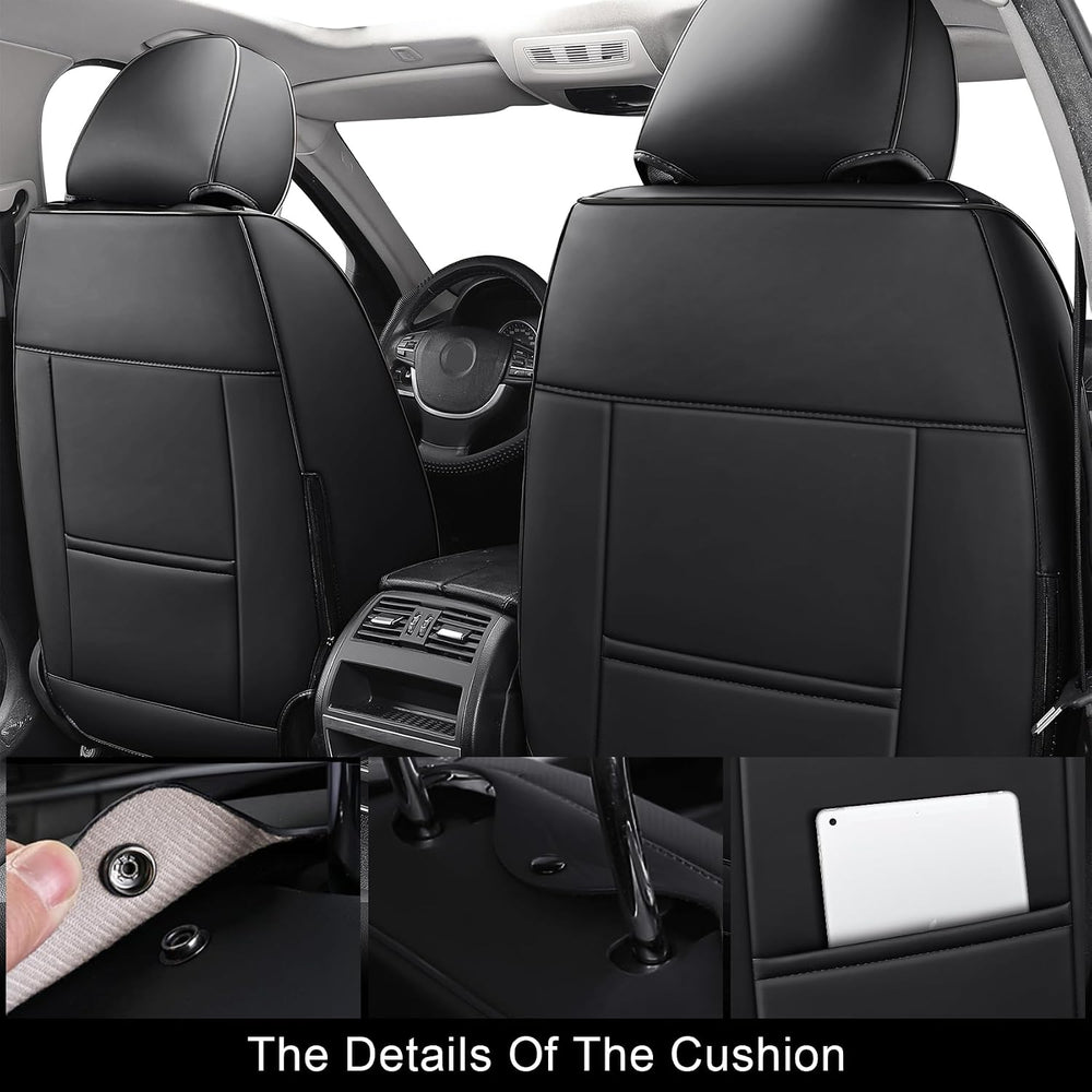 Front Car Seat Covers Full Coverage Waterproof Leather, Black