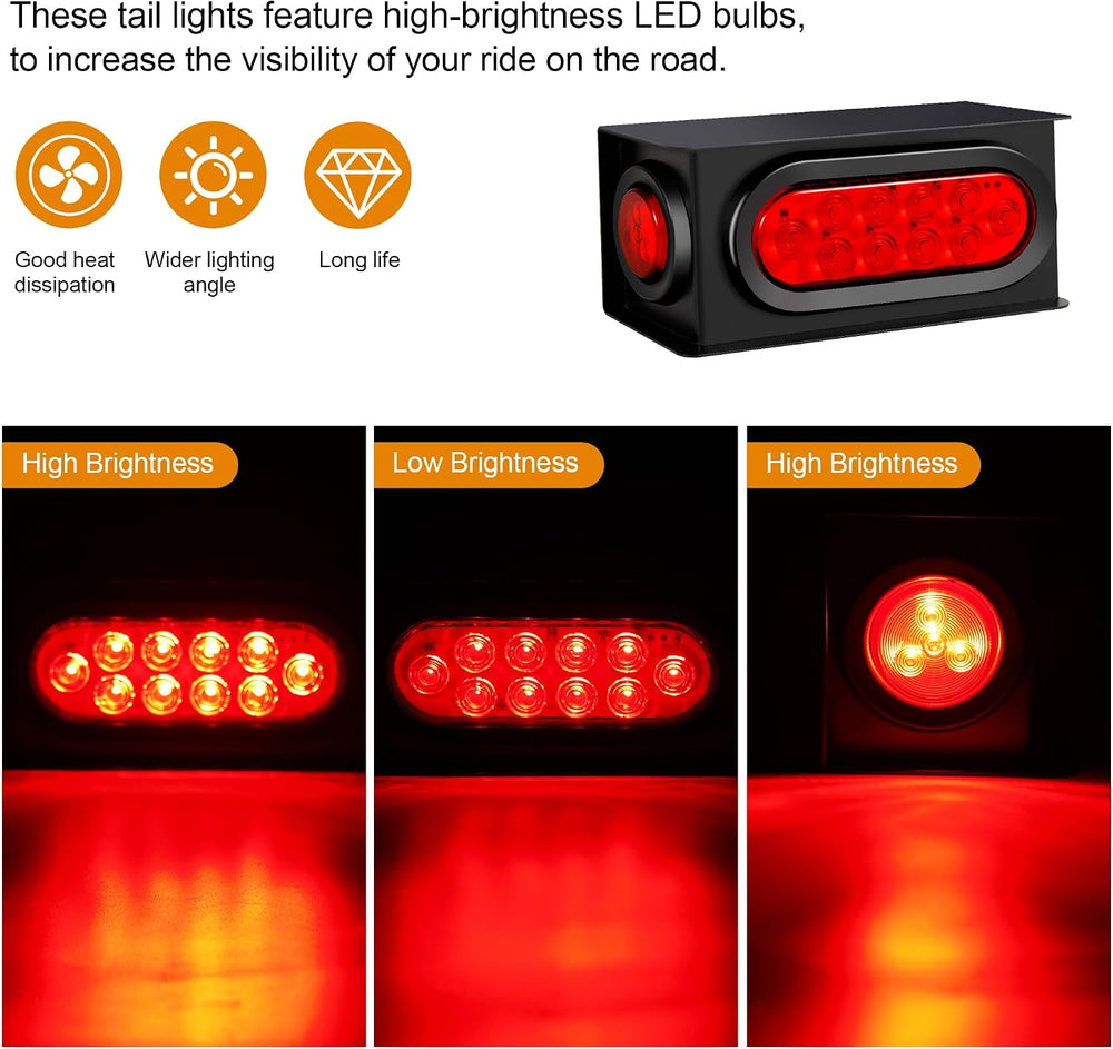 2PCS Steel Trailer Light Box Kit with 6" Oval Red 10-LED Tail Lights, Re...