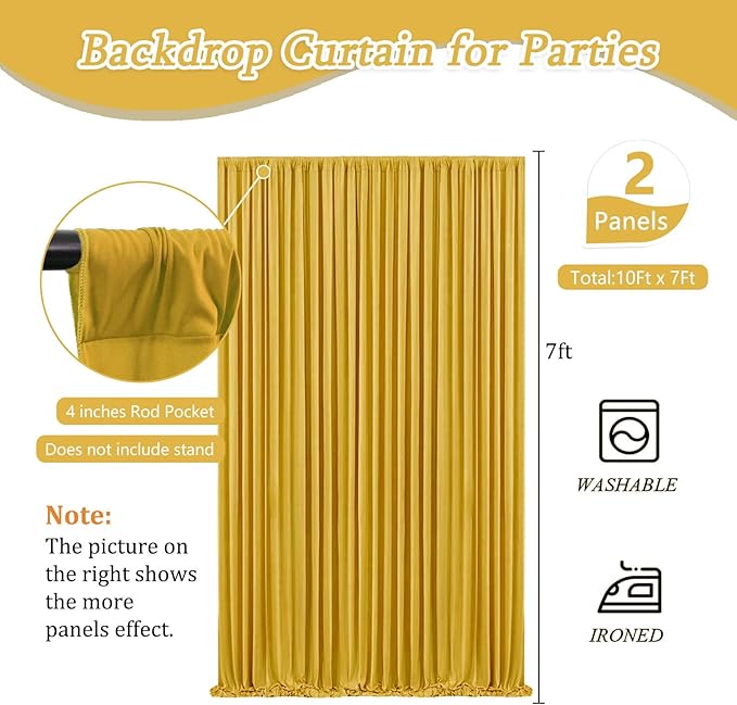 10 x 7 Feet Gold Backdrop Curtain for Partie, Background Curtains for Photosh...