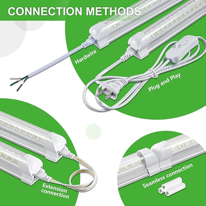 8Pack 4FT LED Shop Light Garage Lights, 50W 6000K 7500LM White Light,