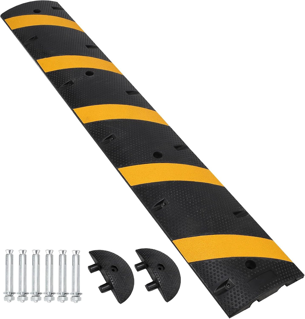 84'' Rubber Speed Bump, 1 Pack 2 Channel Modular Heavy Duty Speed Bum...