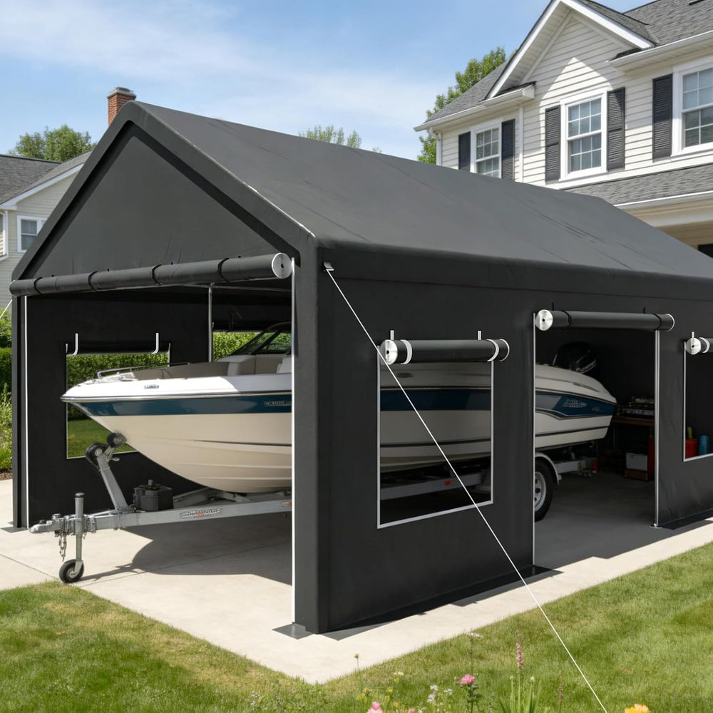 12x20 Heavy Duty Carport Canopy, All-Weather Car Ports, Grey