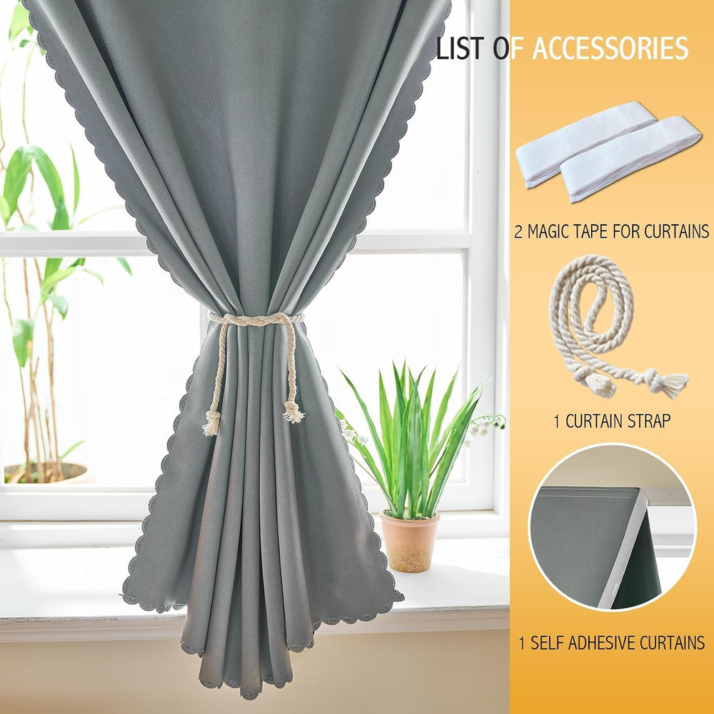 Adhesive Curtain 100% Blackout No-Drill Easy Install for Bedroom Blinds Light...