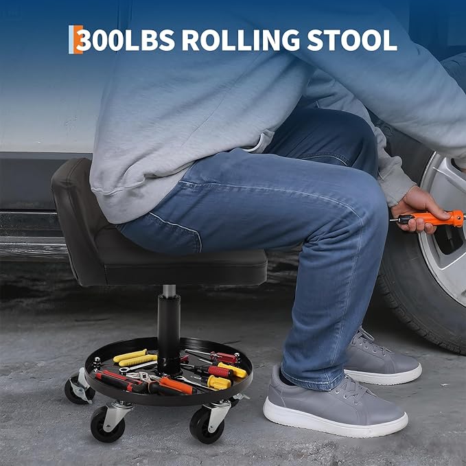 Garage Stool, 16”-21” Adjustable Rolling Mechanic Stool
