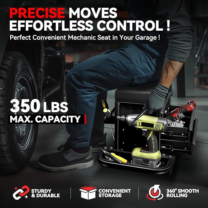 Auto Dynasty 3-Drawer Mechanic Rolling Seat, 350 LBS Capacity Roller Garage